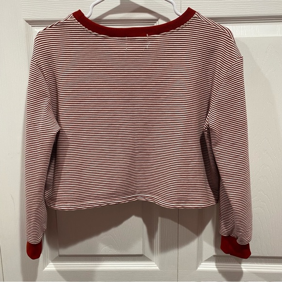 ROMWE Women’s Striped Long-Sleeve Crop Crewneck Pullover Top - red/white, size M - Picture 3 of 5
